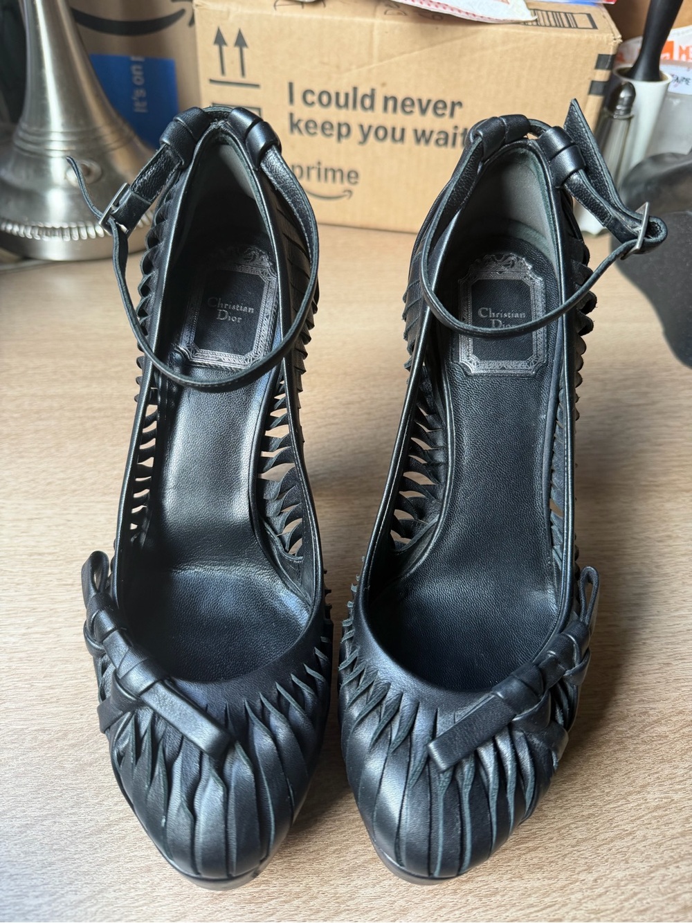 Christian Dior Galliano Fall 2007 Black Ankle Strap Bow Platform Heels EU 36.5